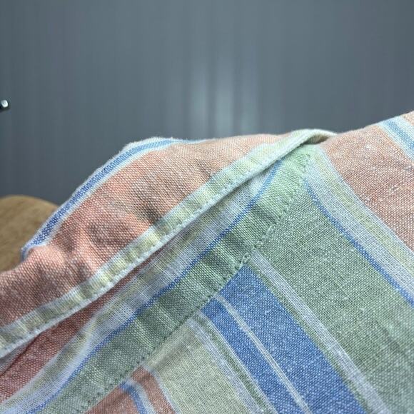 Vintage 2X Women's Rainbow Pastel Button Down Top Collar Striped Linen - Picture 4 of 9